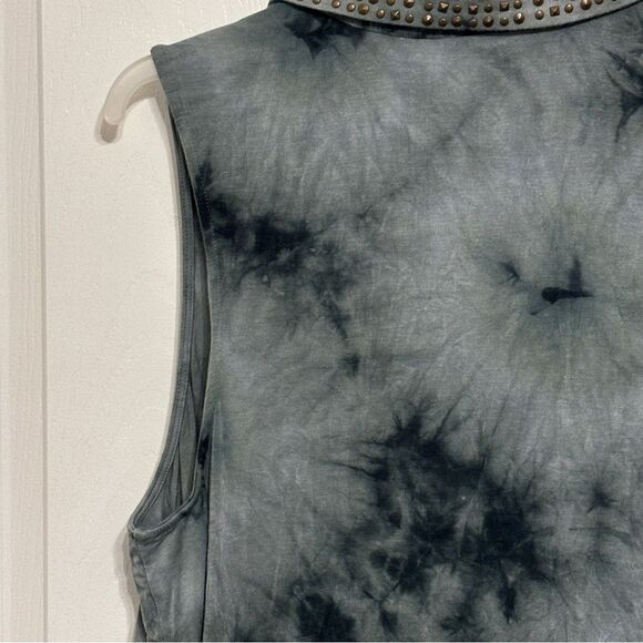 Lucca Couture | Women's Green Tie Dye Studded Collar Button Down Tank Top - Picture 9 of 14